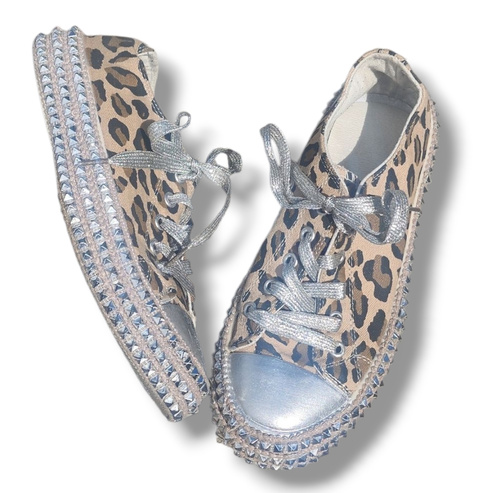 Leopard Print Women's Sneakers with Silver Accents